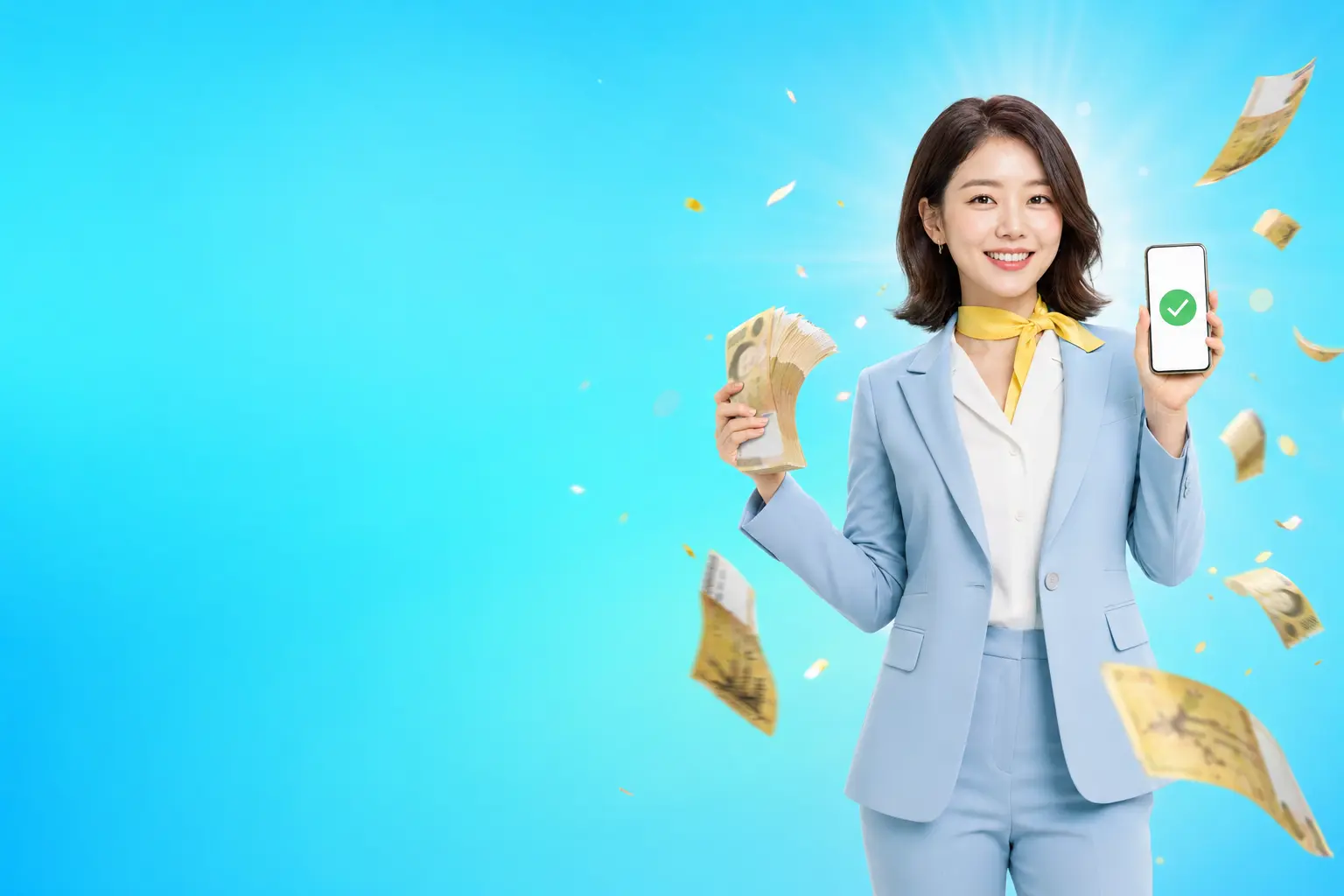 밝게 웃으며 금융상담을 안내하는 나우대부 가이드
